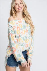 Multi color Leopard Off Shoulder, long sleeve top