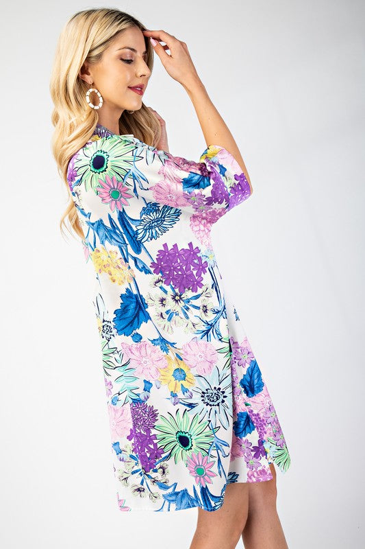 Floral Print Oversized Button Down Shirt Dress