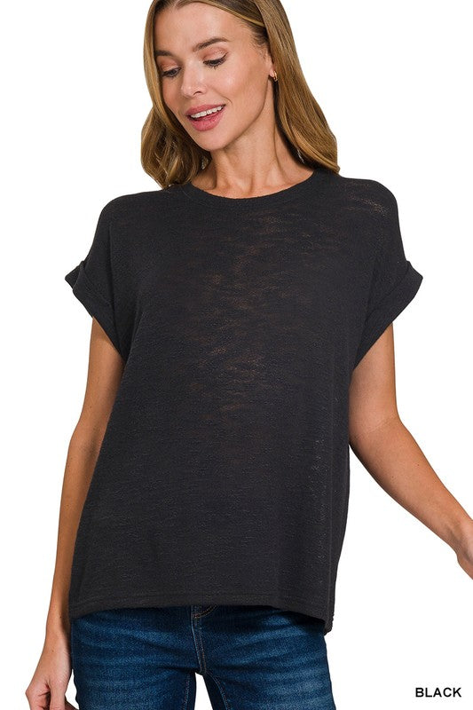 Drop Shoulder Short Sleeve Jacquard Sweater