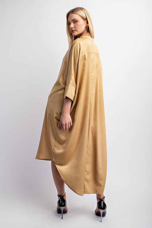 Button down midi dress with madarin collar