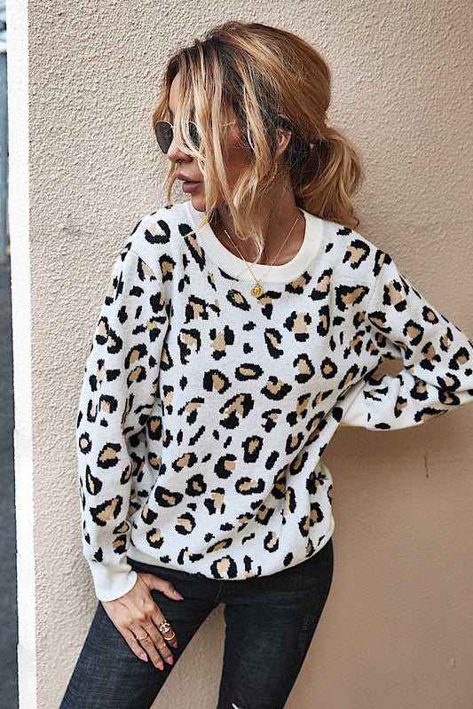 White Leopard Open Back Sweater