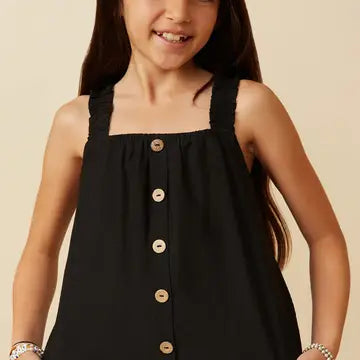 Girls Button Detail Ruffle Strap Tank
