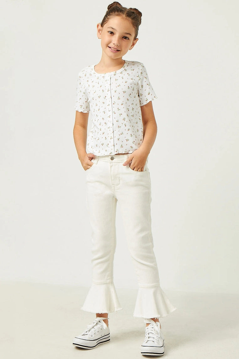 Girls Button Detail Ditsy Floral Knit T Shirt
