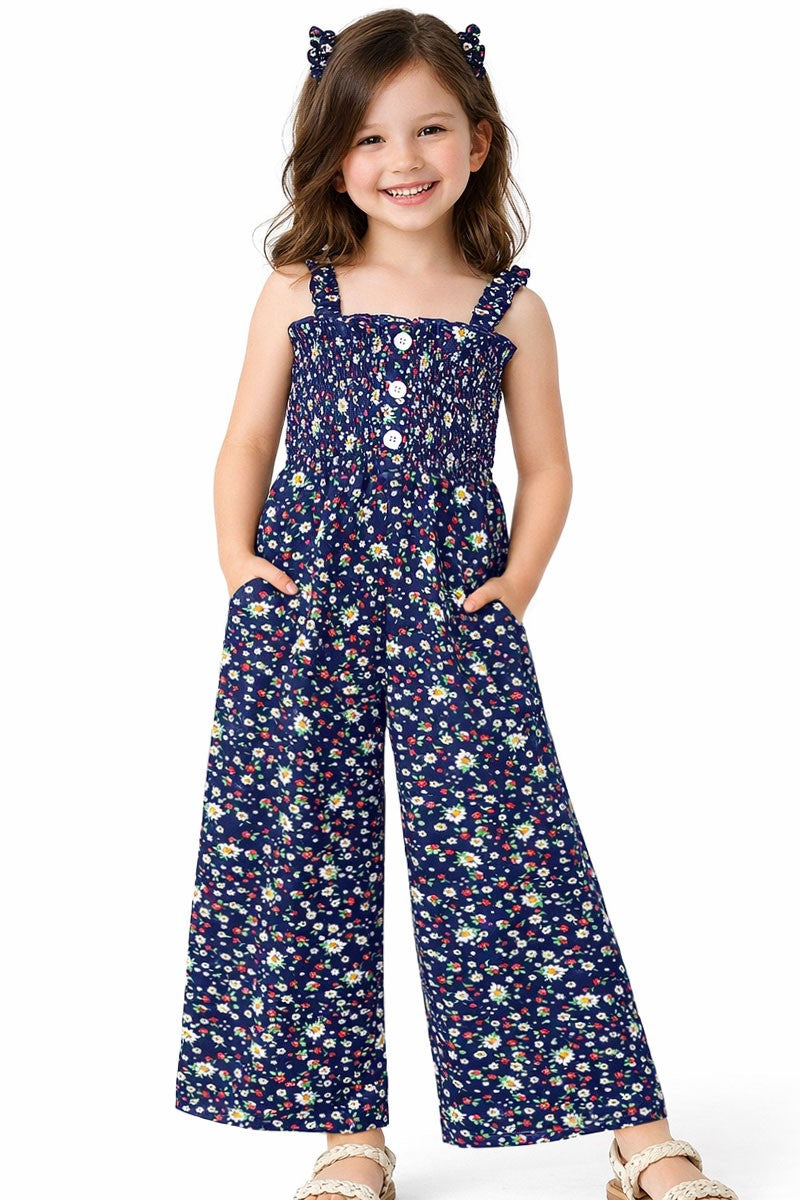 Tween Girl's Floral Romper W/ Smocking Top 7-14