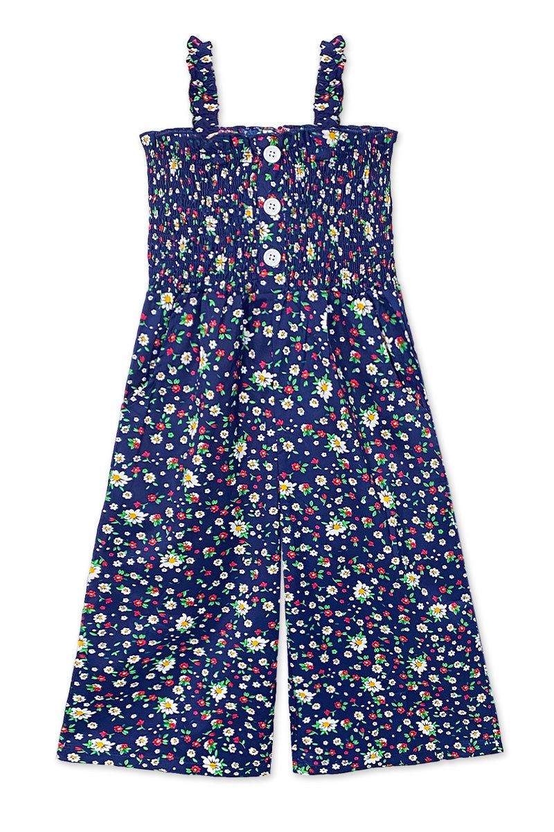 Tween Girl's Floral Romper W/ Smocking Top 7-14