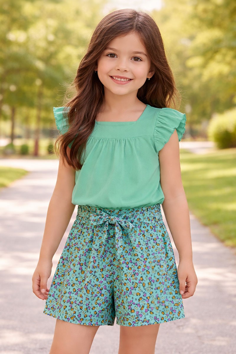 Girl's 2 Pc Floral Short Set