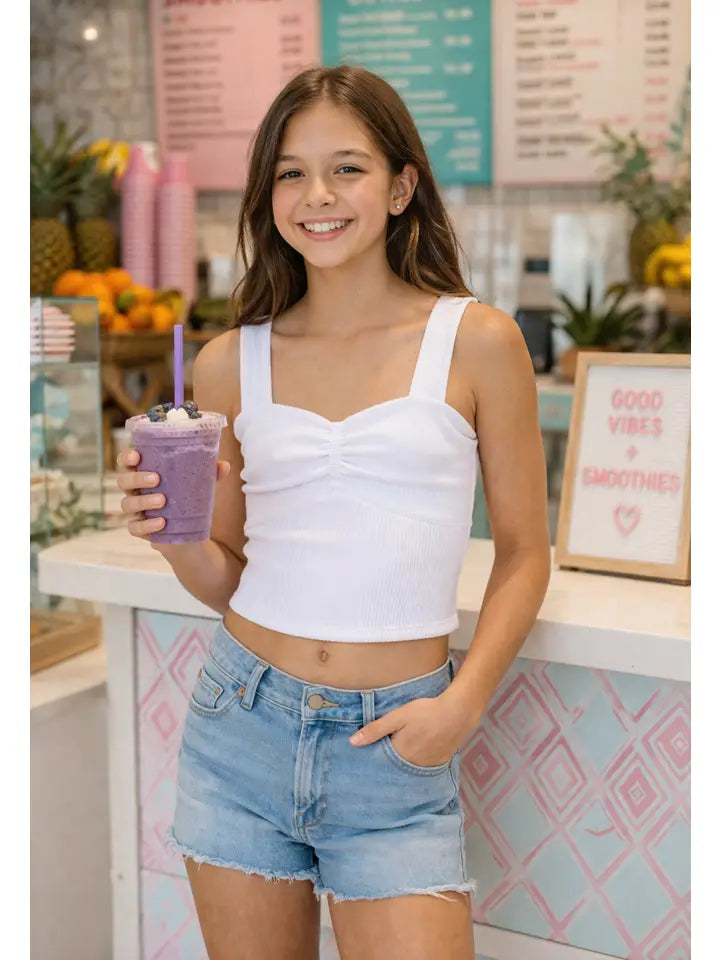 Seamless Ribbed Wide Strap Cami For Tweens