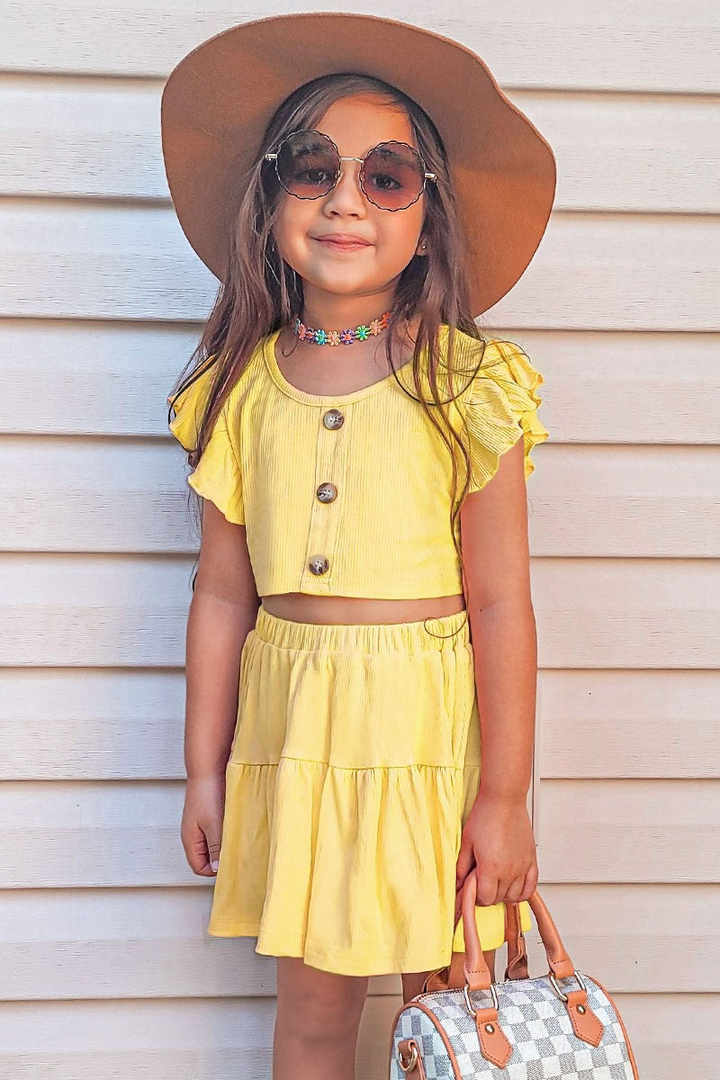 Girl's Ribbed Texture 2 Pc Skirt Set